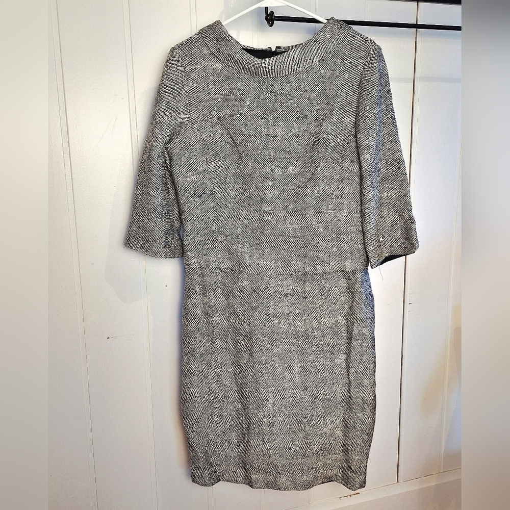 TALBOTS Sophisticated Black and White 100% SILK TWEED Dress